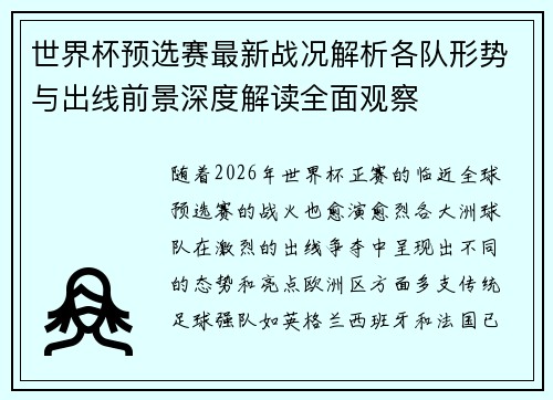 世界杯预选赛最新战况解析各队形势与出线前景深度解读全面观察