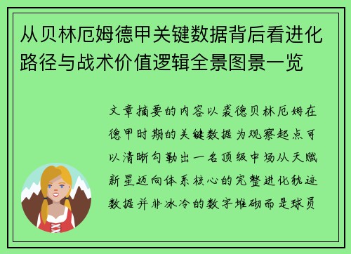 从贝林厄姆德甲关键数据背后看进化路径与战术价值逻辑全景图景一览 从贝林厄姆德甲关键数据背后看进化路径与战术价值逻辑全景图景一览